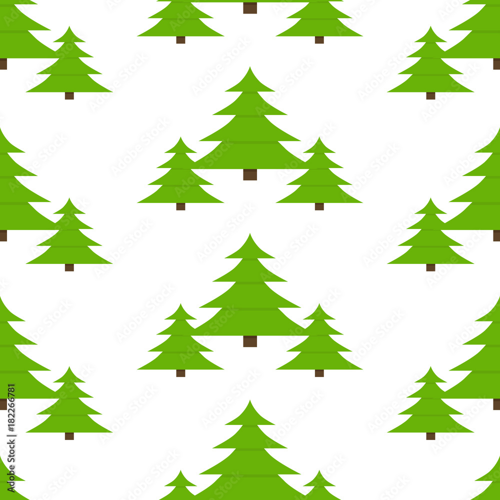 Vector illustration of fir-tree, isolated on white background. Christmas tree seamless pattern in flat style.