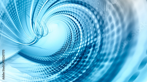 Abstract blue background element on white. Fractal graphics. Three-dimensional composition of glowing lines and mosaic halftone effects. Wide format high resolution image.