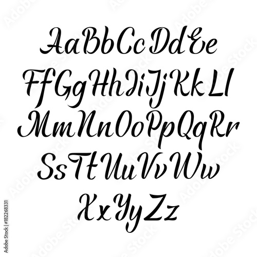 Handwritten vector aphabet. Hand drawn lettering font. Brush script calligraphy cursive type. photo