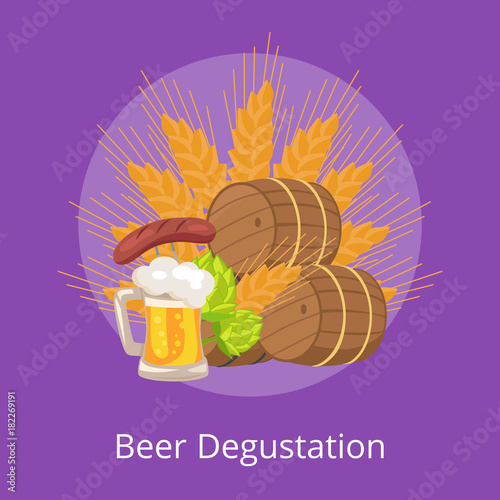 Beer Degustation Vector Illustration Wooden Casks