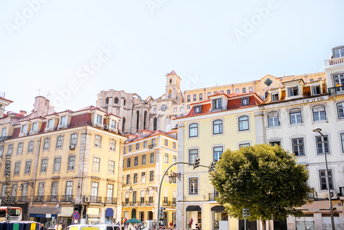 View on the buildings with Convent of Our Lady church in Lisbon city, Portugal