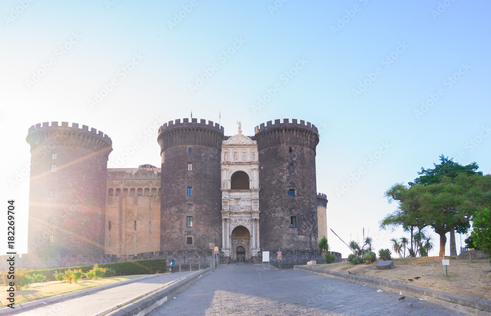 Medieval Castle Nuovo with sunshine, Naples Italy