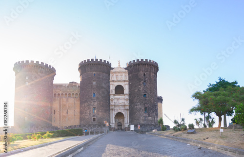 Medieval Castle Nuovo with sunshine, Naples Italy photo