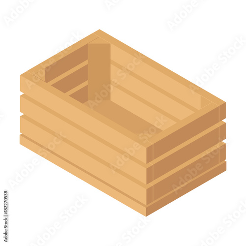 Isometric wooden box on isolated white background