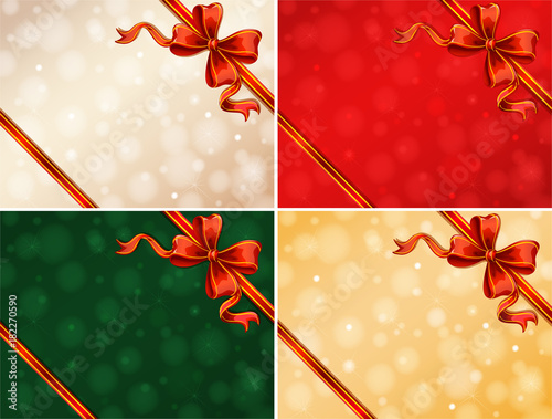 Four background template with red ribbons