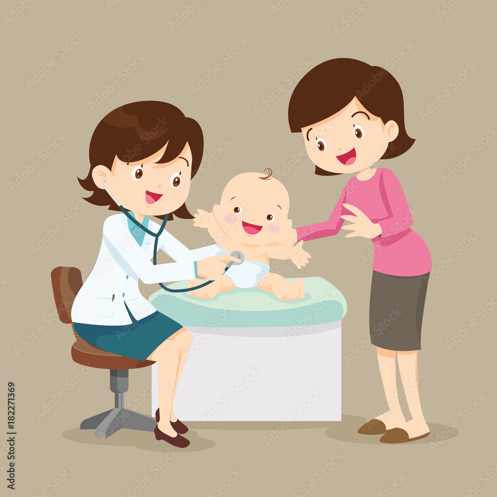 Mom and Pediatrician doctor examining little baby Mom and Pediatrician doctor examining little baby
