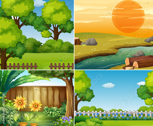 Four garden scenes with trees