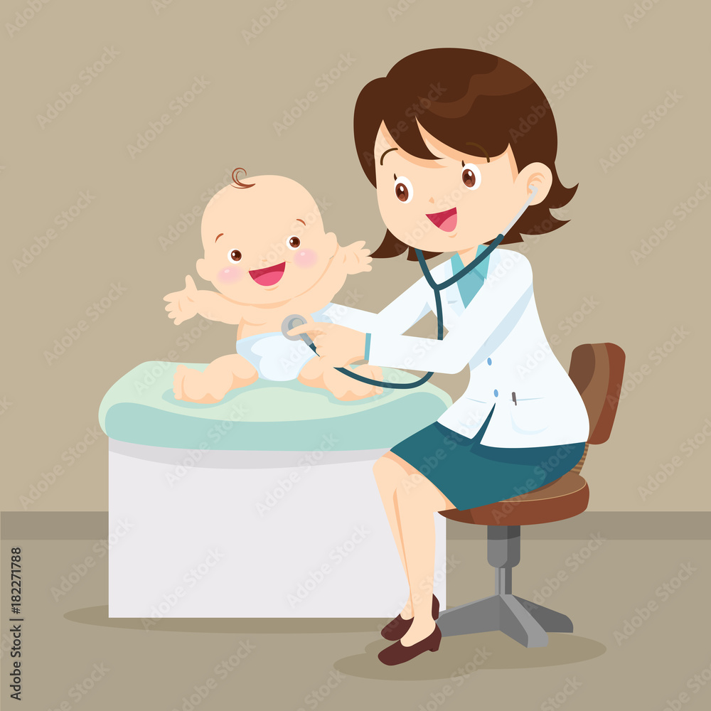 Pediatrician doctor examining little baby Pediatrician doctor examining little baby