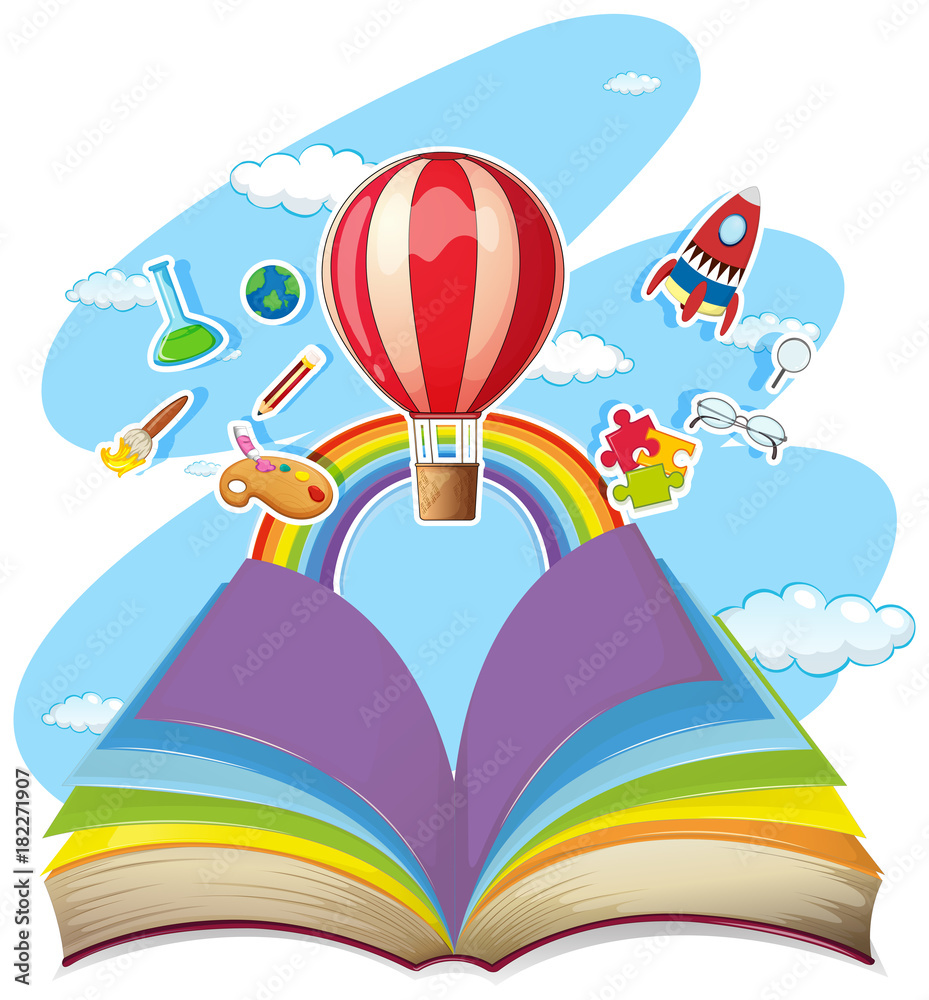 Obraz Colorful book with balloon in the sky