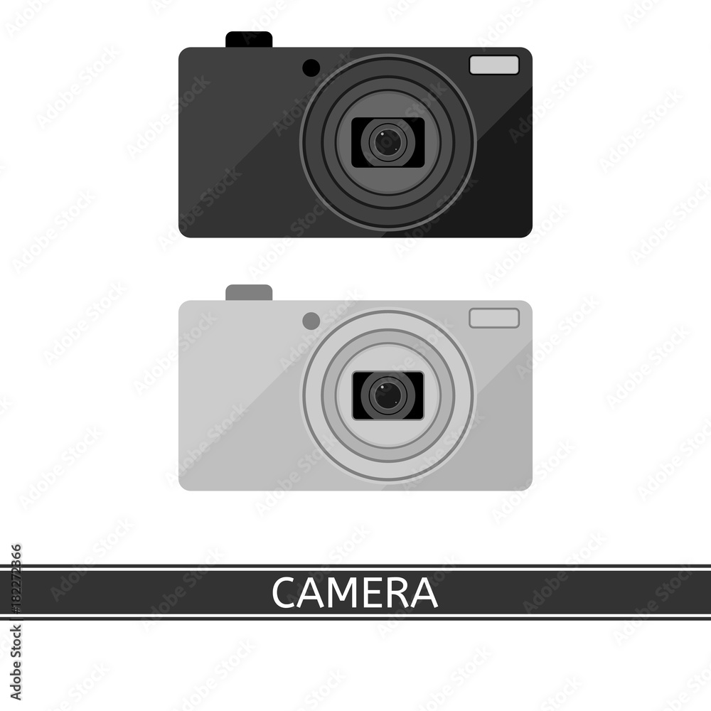 Vector illustration of compact digital camera isolated on white background. Photo equipment in flat style.