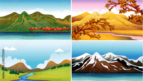 Four background scenes with mountains
