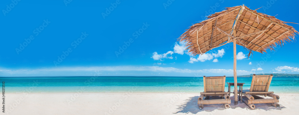 Chaise lounges on beach