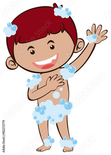 Little boy taking shower