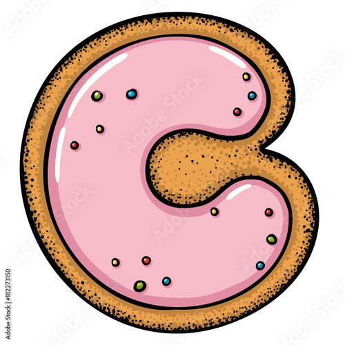 Hand drawn vector gingerbread cookie letter C isolated on white background