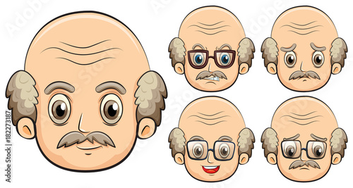 Old man with five different emotions