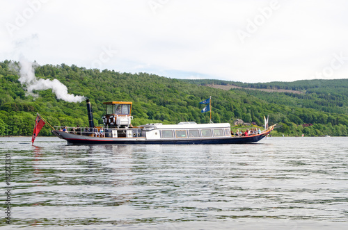 The Steam Yacht Gondola sailing on Coniston Water in the Englaish Lake District