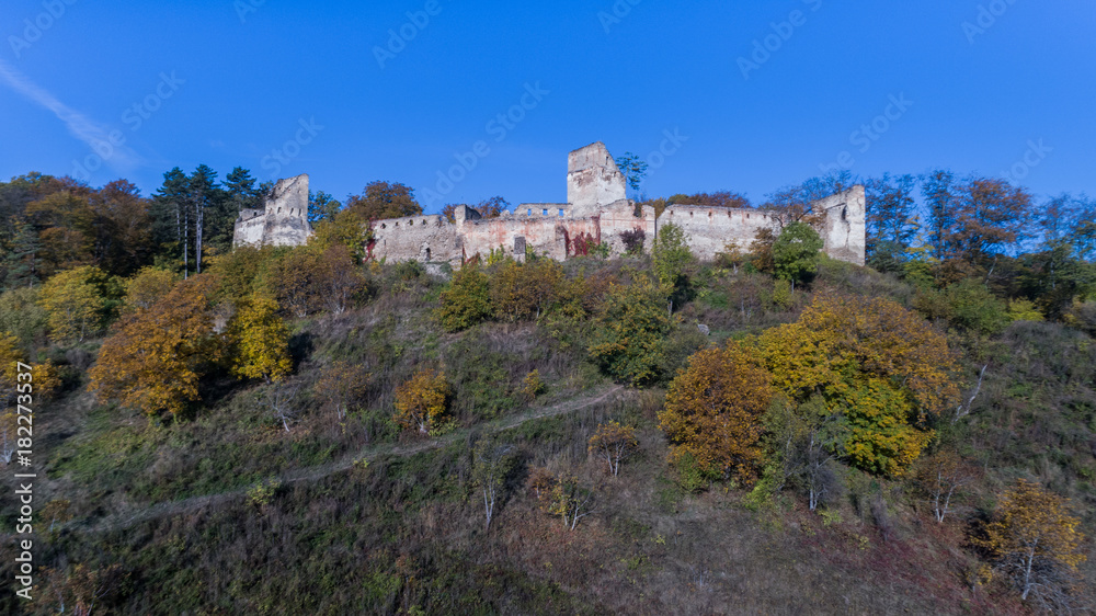 Medieval fortified saxon fortress in Saschiz village. Transylvania, Romania