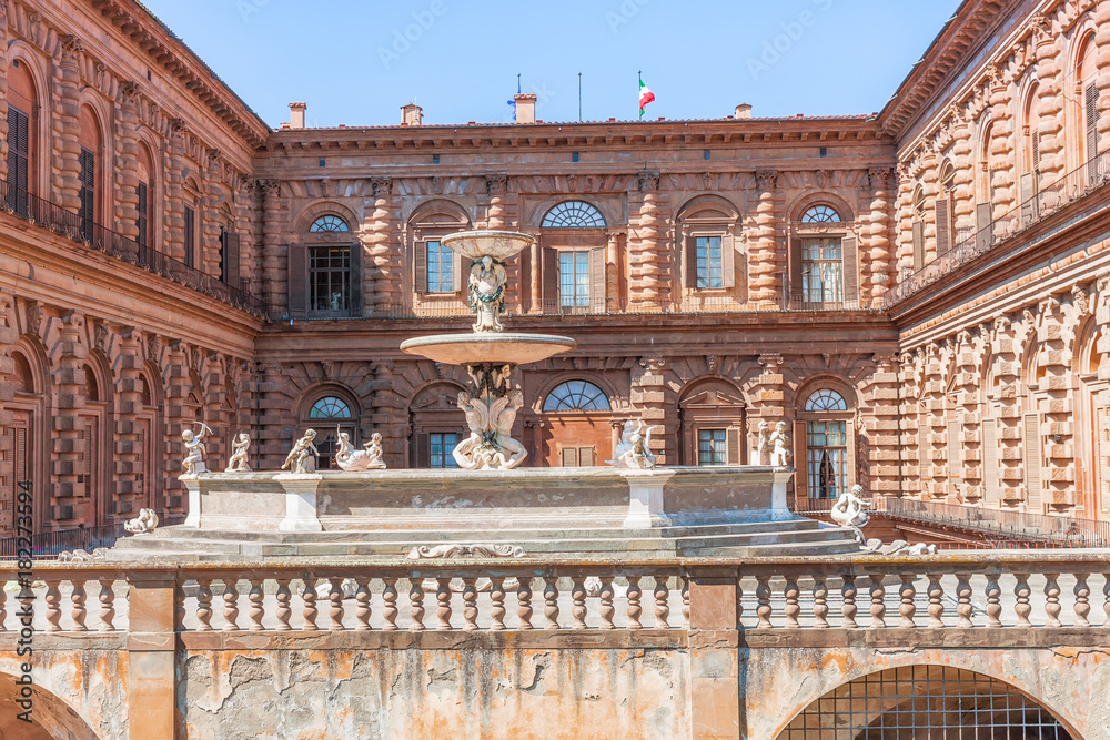 The facade of Palazzo Pitti and the fountain, Florence