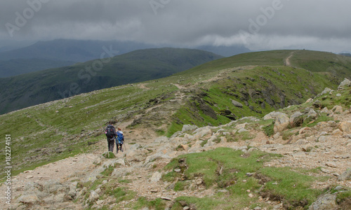 Hiking in the Englisg Lake District on the Old Man of Coniston mountain