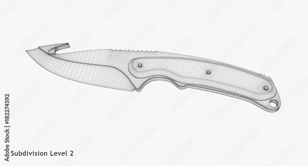 3D rendering - wire-frame gut knife isolated on white background. 3D rendering - wire-frame gut knife isolated on white background.