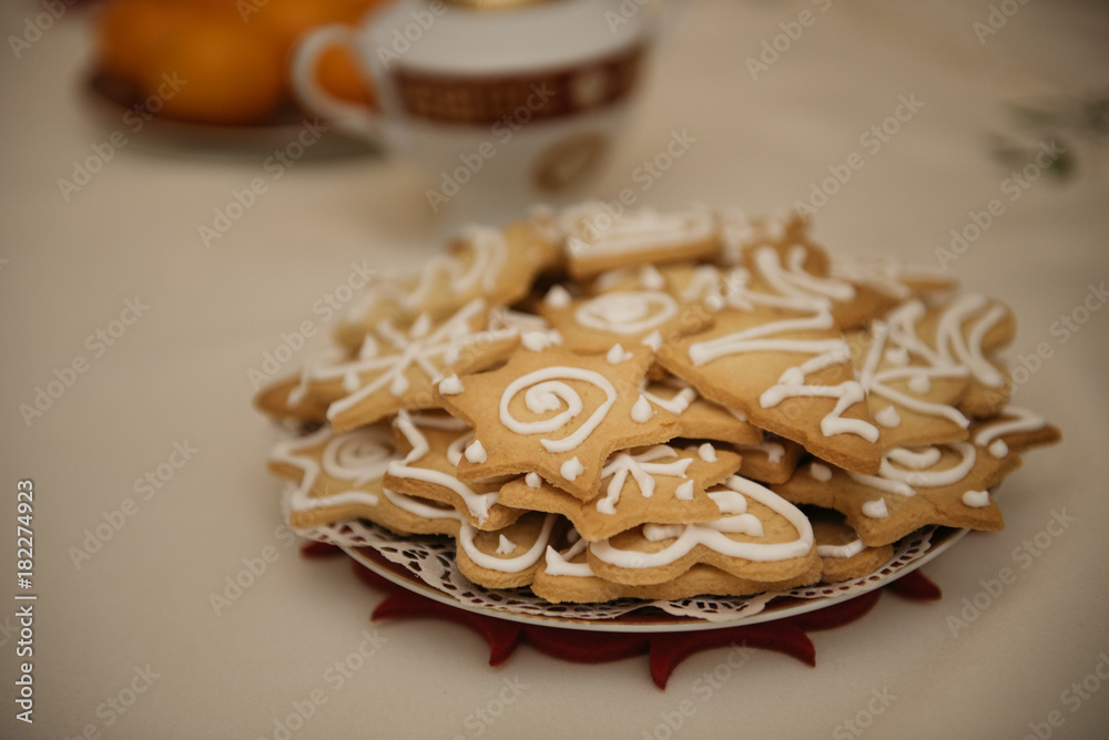 christmas cookies on rustic wood table, homemade food christmas cookies on rustic wood table, homemade food