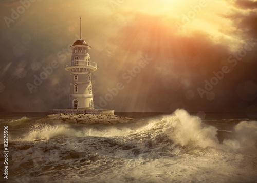 Lighthouse on the sea under sky