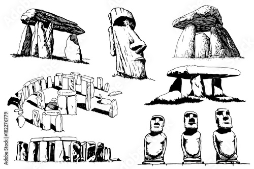 Graphical set of megaliths isolated on white background,vector