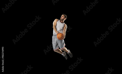 one basketball player jump isolation