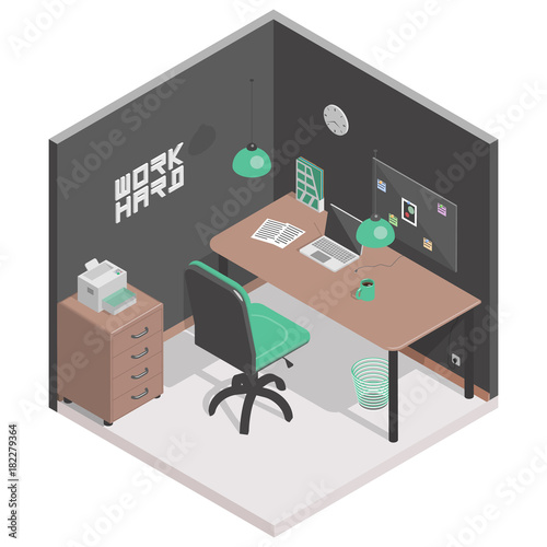 Isometric office room with workplace