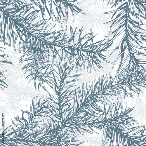 Blue fir branches seamless pattern.