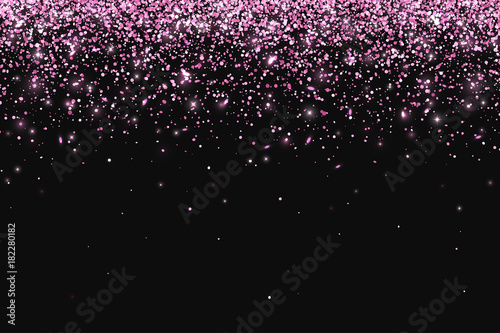 Pink falling particles on dark background. Vector