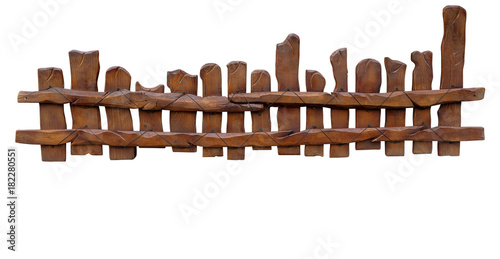 Wooden fence at ranch isolated on white background