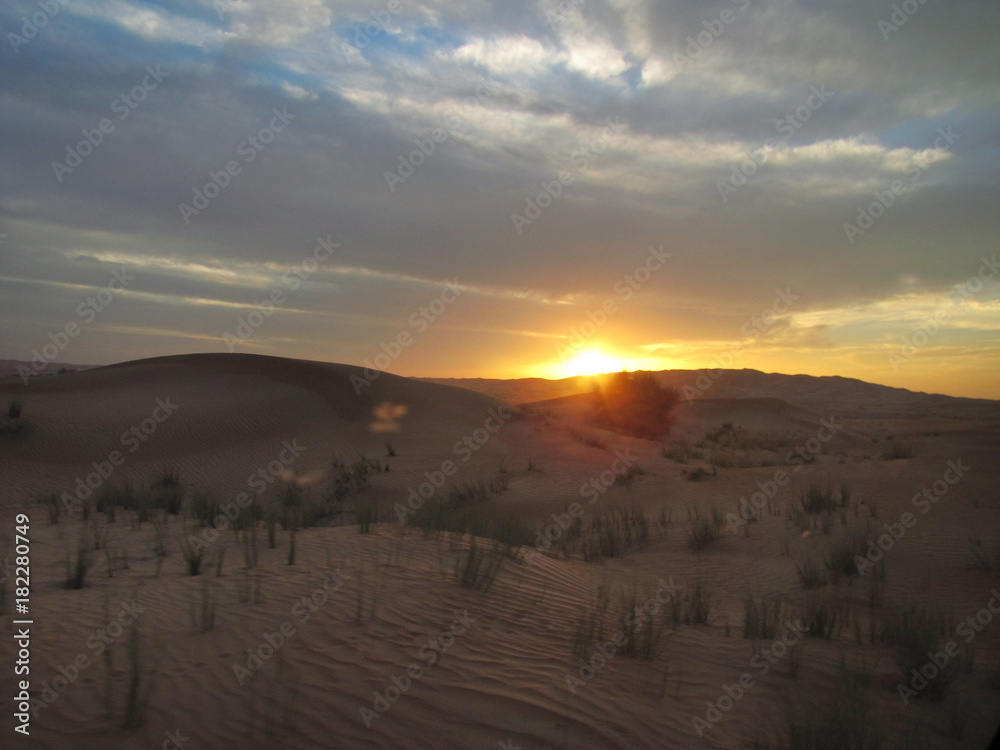 Fototapeta premium sunset over the sand dunes in the desert