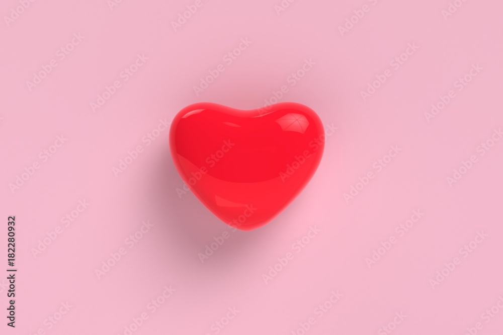 Red heart on pink background. sweet valentine love heart concept.