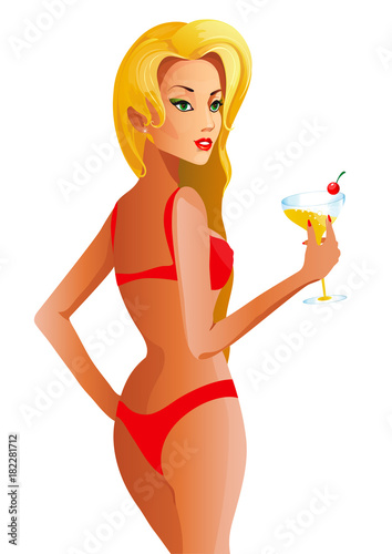 beautiful woman in swim suite, isolated on a white