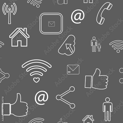 Seamless pattern with line social media icons - vector backgroundv