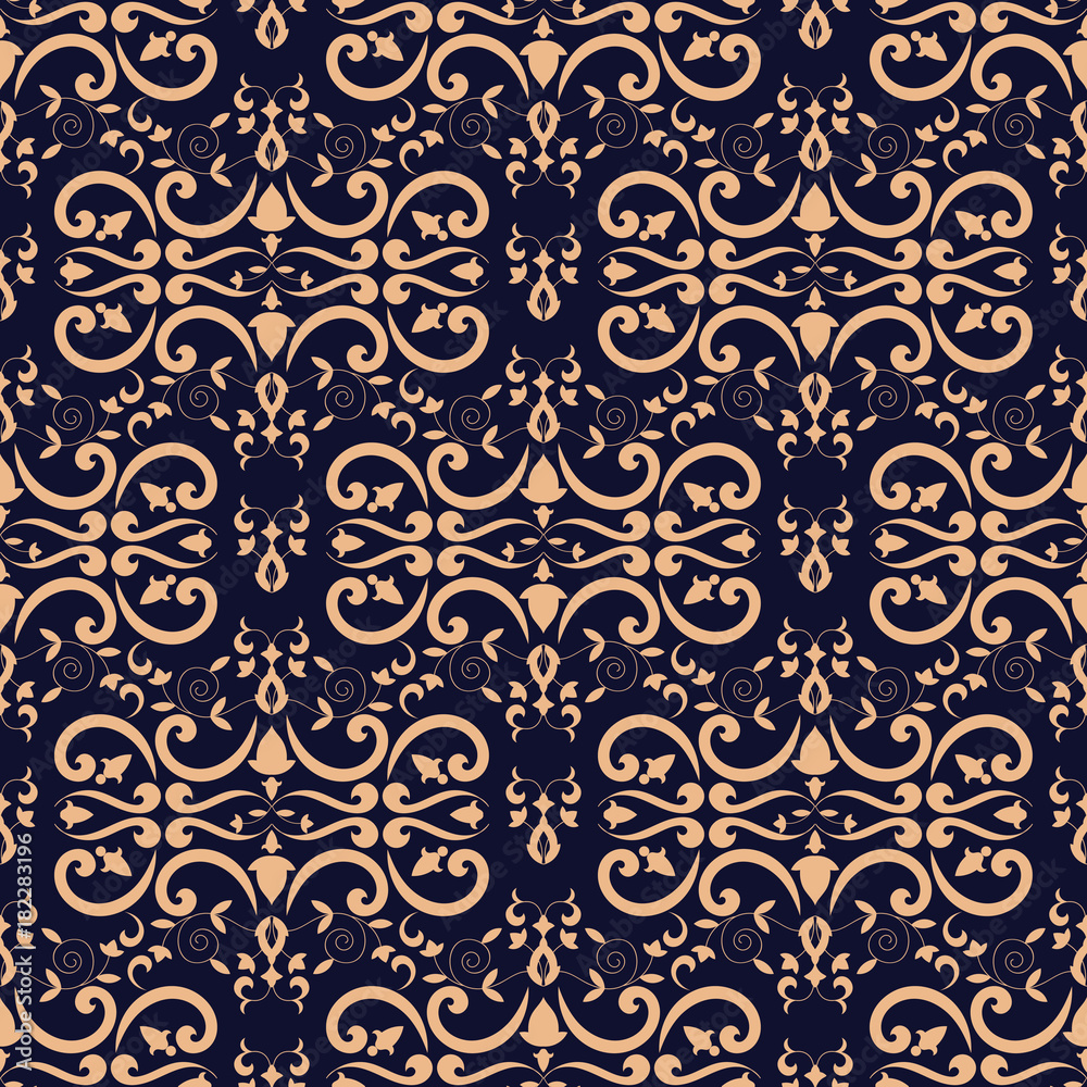 Baroque floral pattern vector seamless. Damask luxury background texture. Vintage flower ornament design for wallpaper, fabric swatch, backdrop, carpet, package, furniture textile.