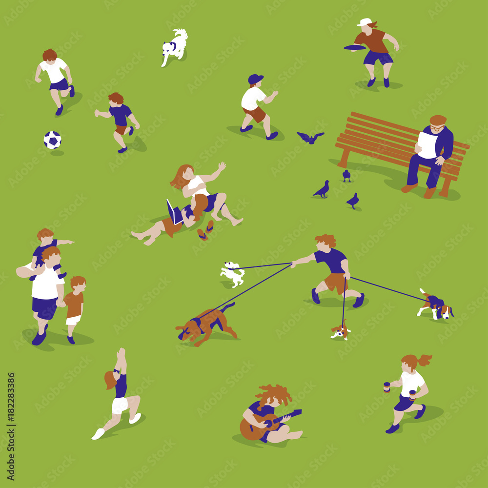 Vector Illustration of people playing, exercising and enjoying in park. Characters set. Vector Illustration of people playing, exercising and enjoying in park. Characters set.