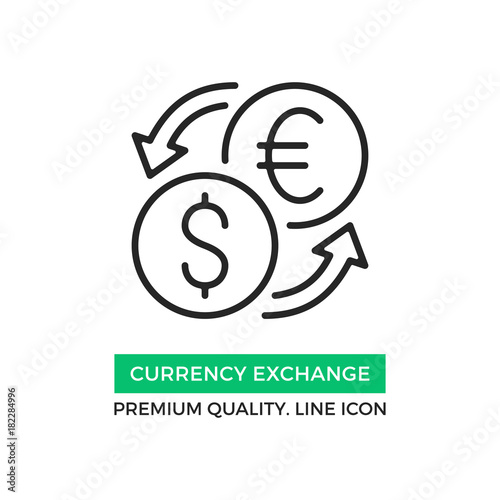 Vector currency exchange icon. Currency converter, foreign exchange rate concept. Premium quality graphic design element. Modern sign, linear pictogram, outline symbol, simple thin line icon