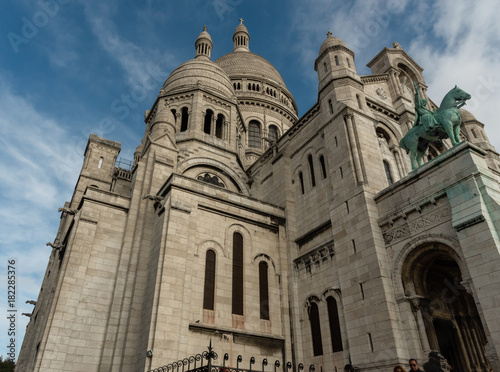 Side view of the Sacre Couer Basilica in Paris, France, in late October