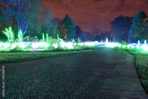 St Louis, Missouri, USA - Nov 22 2017: Garden Glow Holiday Lights at Misspori Botanic Garden