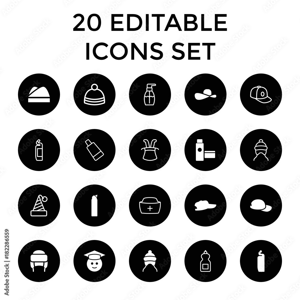 Set of 20 cap filled and outline icons Set of 20 cap filled and outline icons