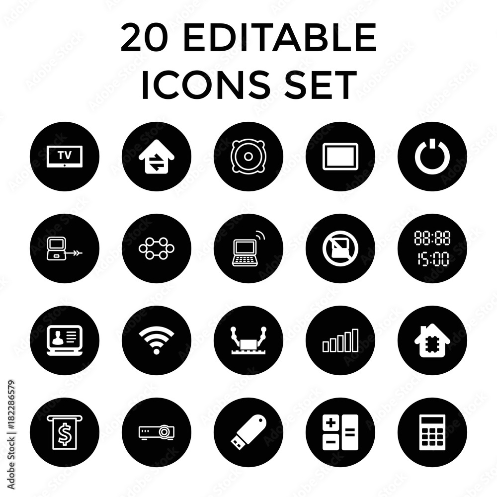 Set of 20 electronic filled and outline icons Set of 20 electronic filled and outline icons