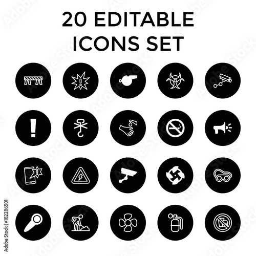 Set of 20 warning filled and outline icons
