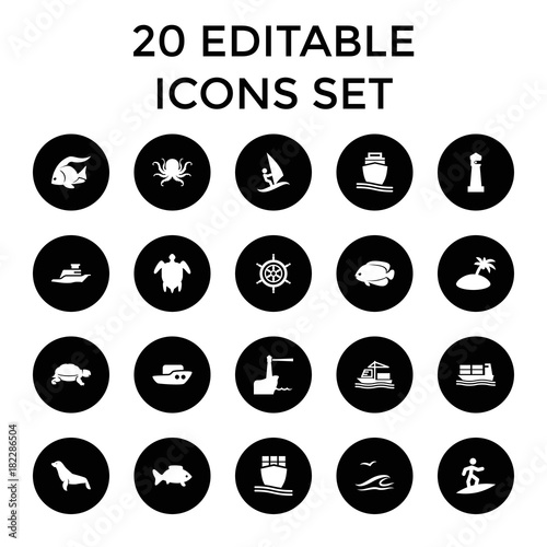 Set of 20 ocean filled icons