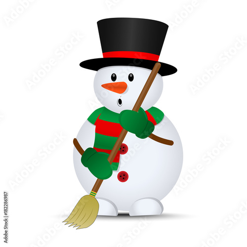 Merry christmas. Vector snowman. broom