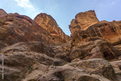 unique colorful rock formations in the nabatean city of Petra in Jordan