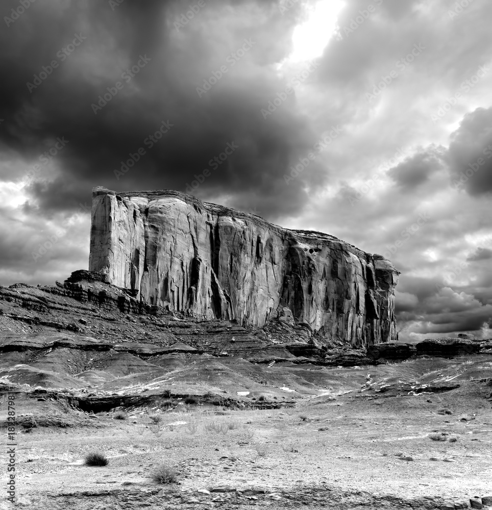 Black and White Monument Valley Cloudy Skies