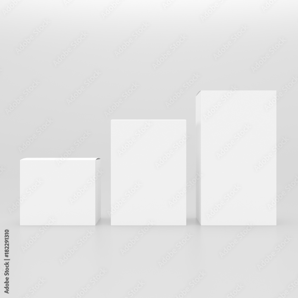 Three boxes mockup, 3D rendering Three boxes mockup, 3D rendering