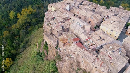 Aerial view of the village of Calcata in Viterbo 